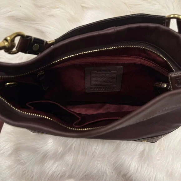 Coach Dark Brown Leather Shoulder Bag with Gold Accents - Picture 3 of 8
